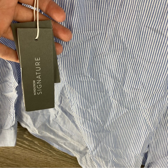 Nordstrom Blue Feather Claudette Stripe Cotton Blouse NWT Size M - Picture 6 of 9